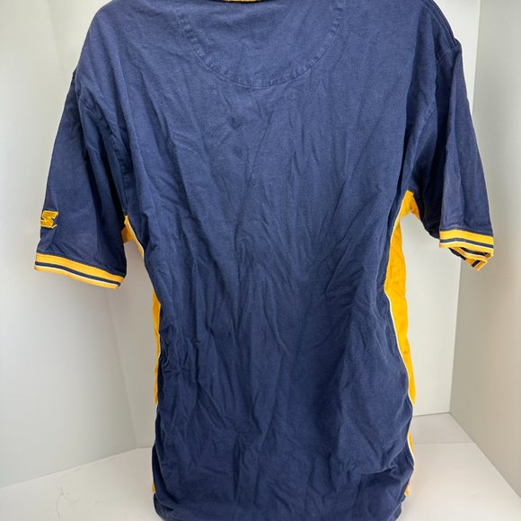Michigan Wolverines Shirt Mens Large Vintage Starter Team Blue Polo Football - Picture 4 of 5